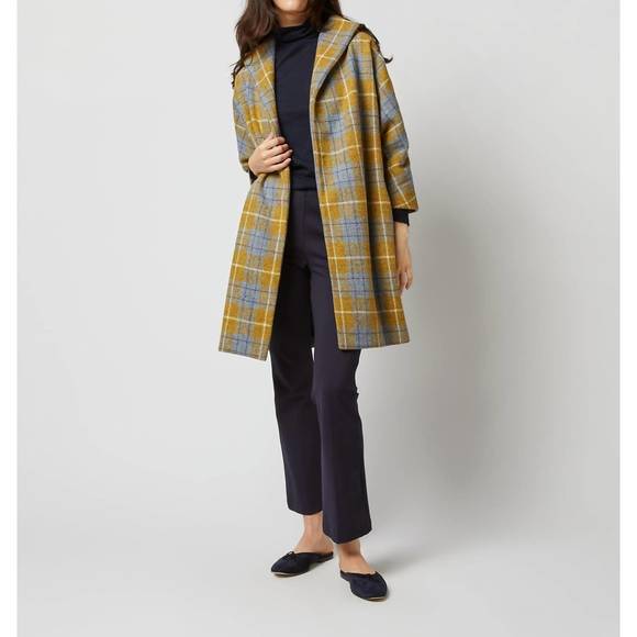 NEW ANN MASHBURN kimono carina coat in blue gold plaid tweed - Picture 2 of 4